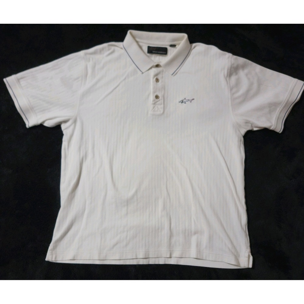 Greg Norman Men's White Ribbed Golf Polo Shirt Size L